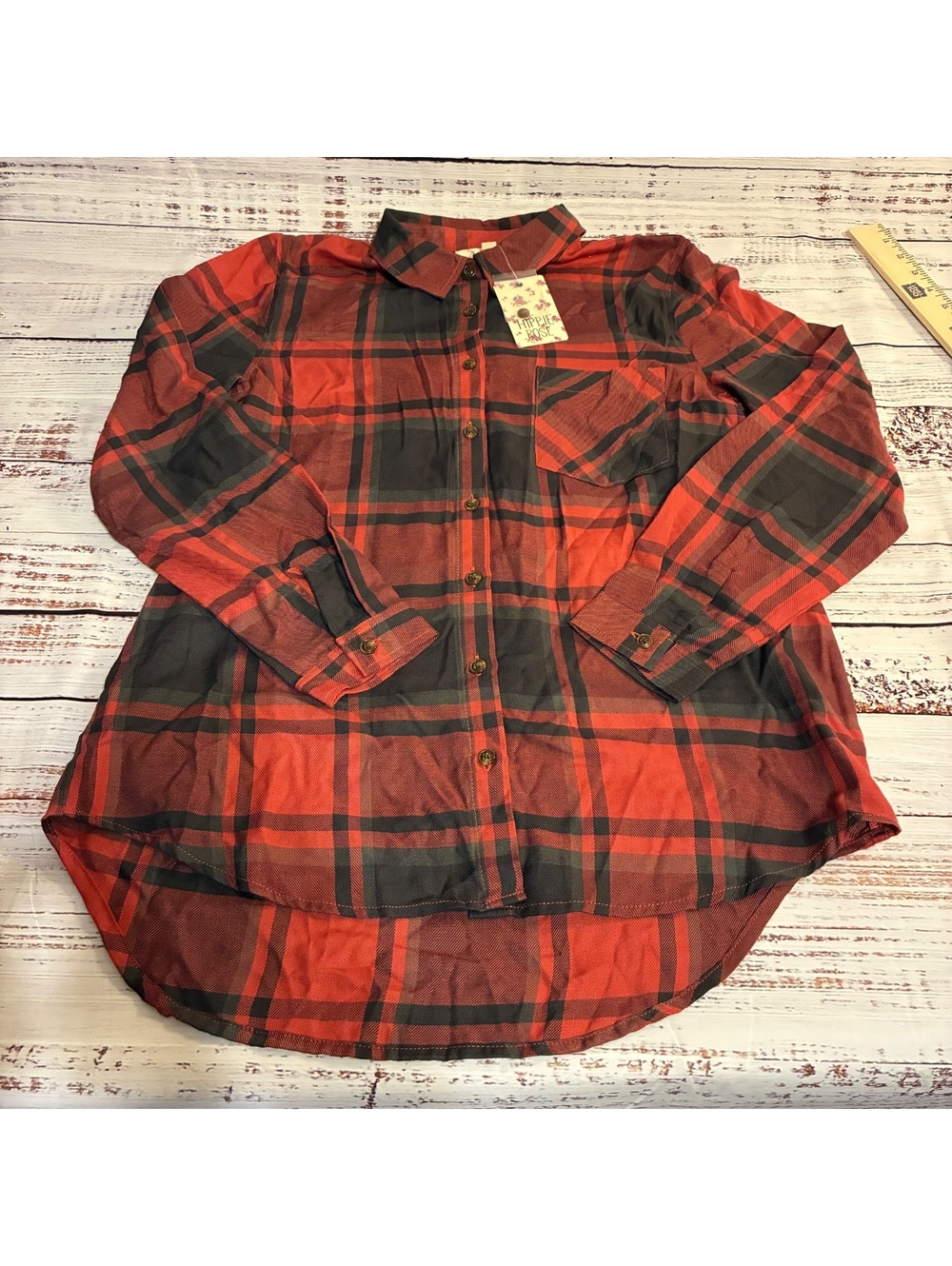 NWT Hippie Rose red plaid button front shirt size M